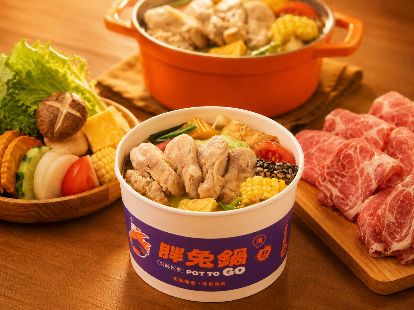胖兔鍋有菜有肉有熱湯的完整外帶鍋餐點